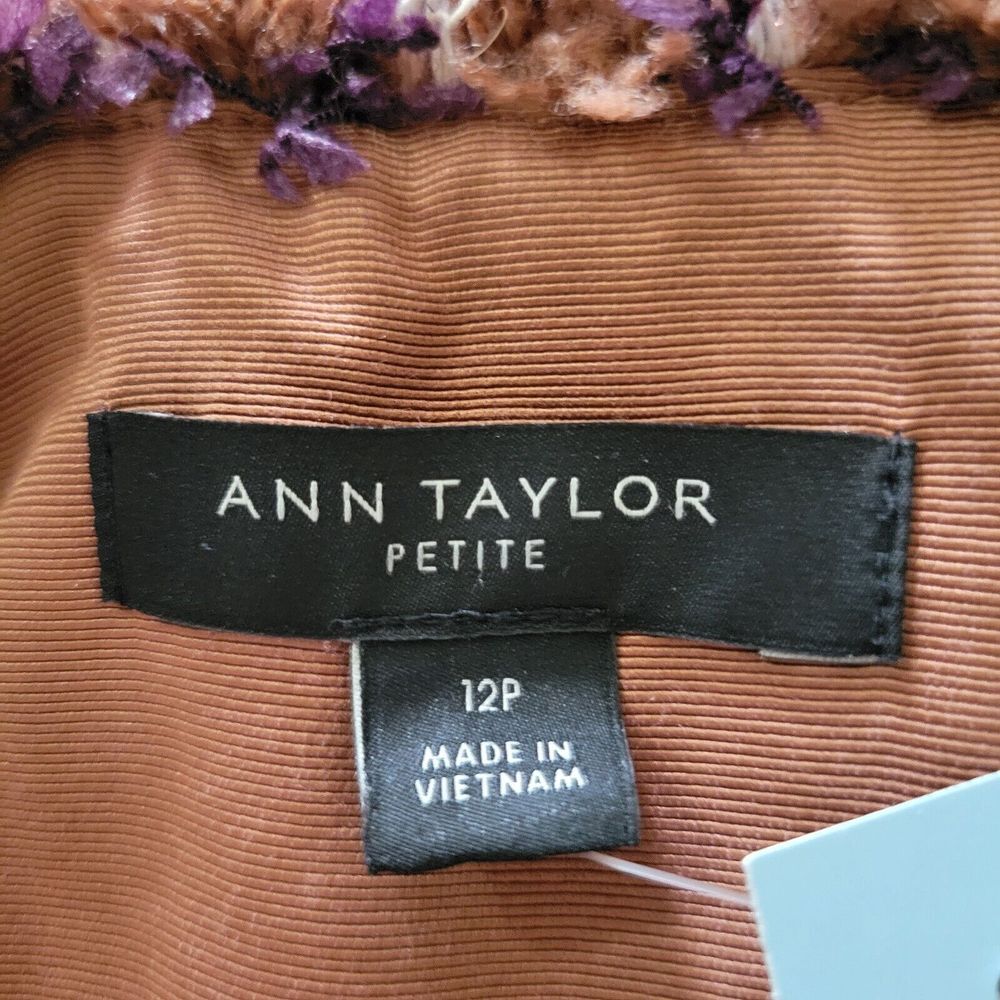 Ann Taylor Fringe Tweed Jacket Size 12 Petite Polyester Blend Cherrywood Blazer - Picture 3 of 11